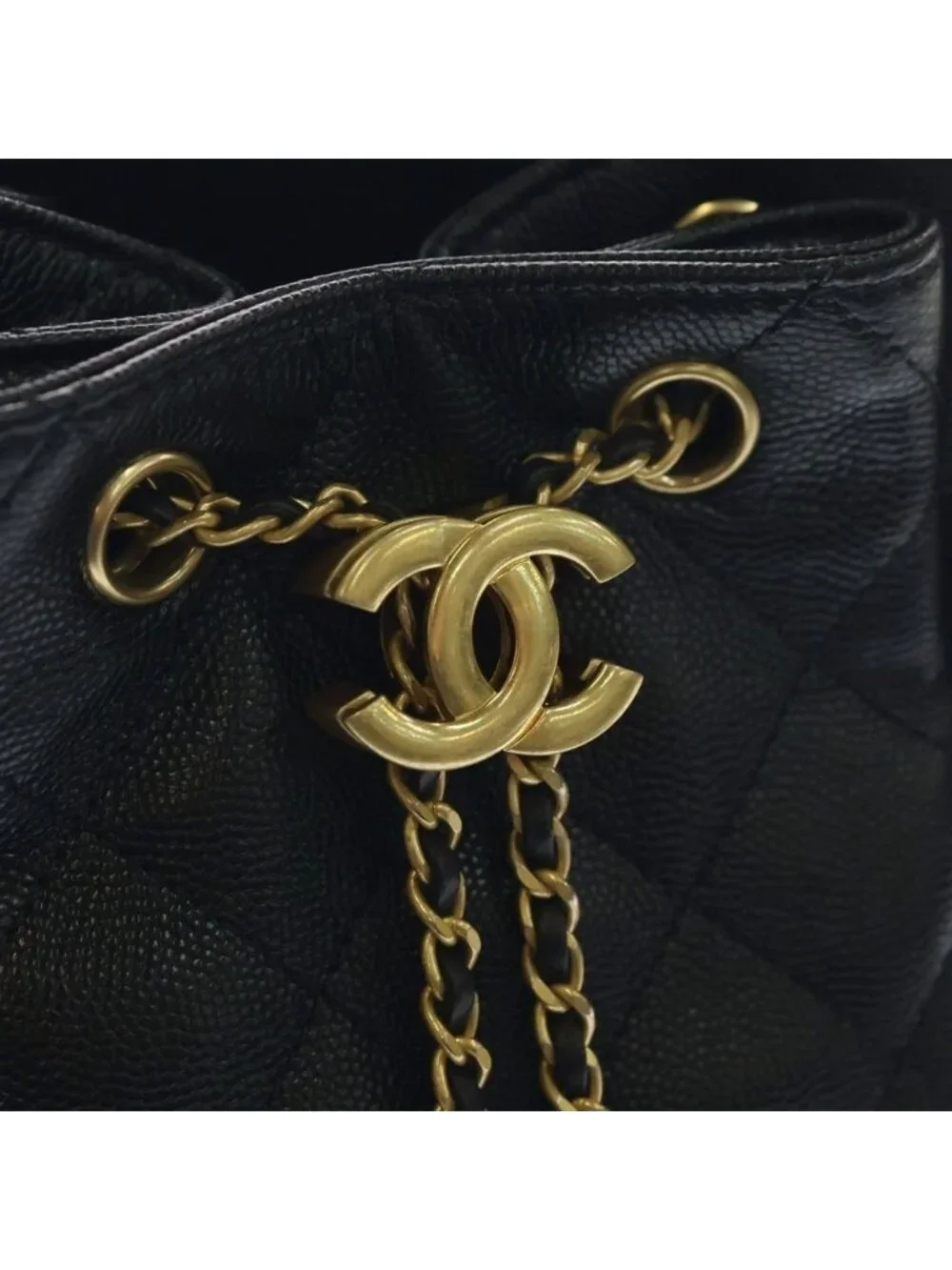 Chanel 25 Caviar Leather Backpack Gold Black Plate